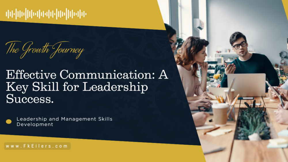 Leader speaking confidently to a diverse team in a modern office, emphasizing effective communication skills in leadership.